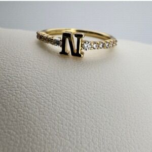 Gold Tone Initial N Ring with Clear Crystal Accents Personalized Jewelry